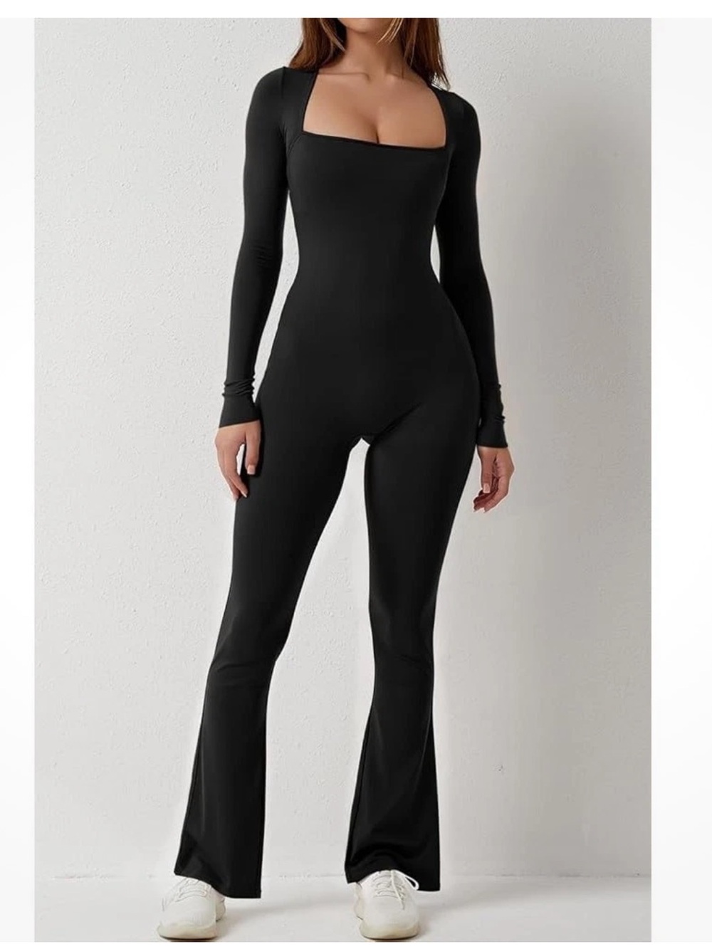 Quinsen square neck, wide leg , long‎ sleeve one piece jumpsuit athleisure NWT S